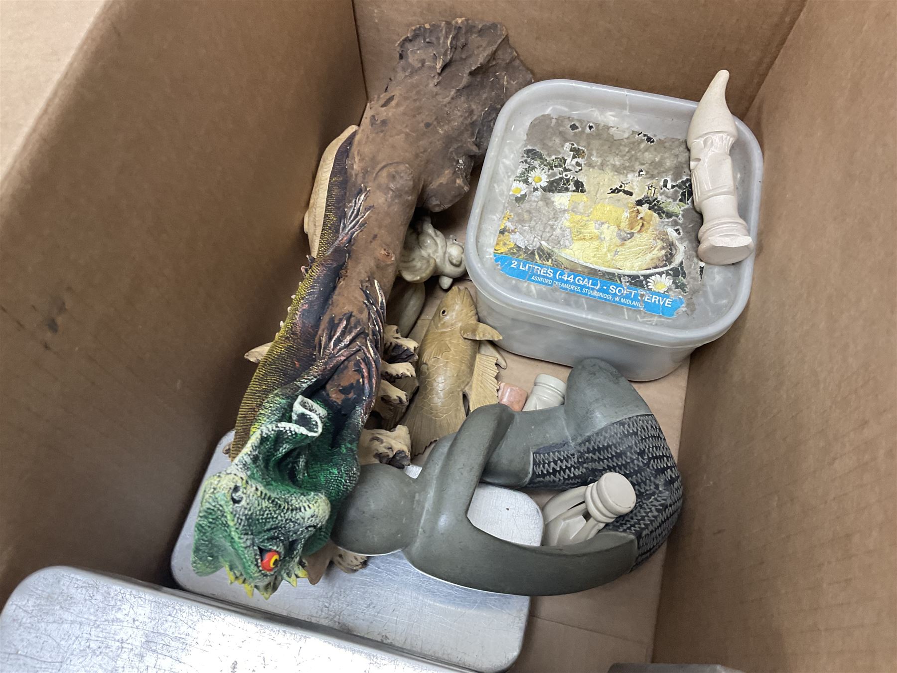 Condenser microphone, together with CD player, carved chess set, wooden figures etc in three boxes  