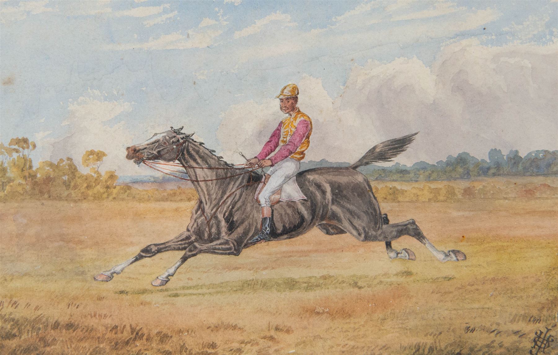 English School (Late 19th Century): Gentlemen and their Horses, set of three watercolours signed with monogram JHD?, 15cm x 24cm (3)