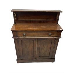 Regency period rosewood chiffonier, raised back with rope twist pilasters, fitted with single drawer and two cupboards