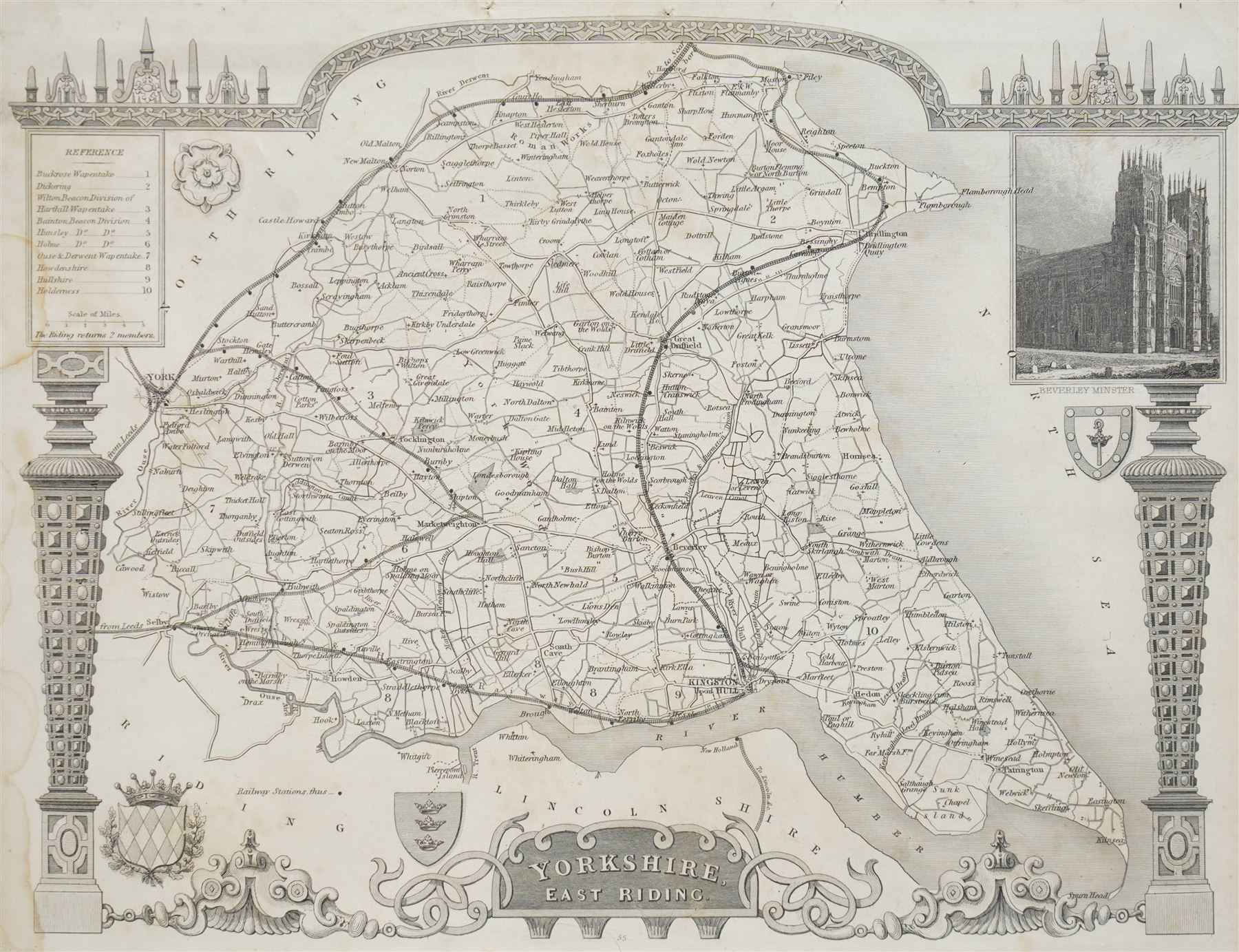 Richardson's Folding Map of South East and Central England pub. G W Bacon 1920; Thomas Moule (British 1785-1854): 'Yorkshire East Riding', 19th century engraved map 21cm x 28cm (2)