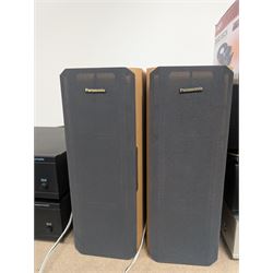 Collection of audio equipment, including Cambridge Audio Integrated Amplifier, two Panasonic speakers, ION Duodeck turntable, Denon DRM 600 tape deck, Teac P160D CD Player and a Tangent DAB radio