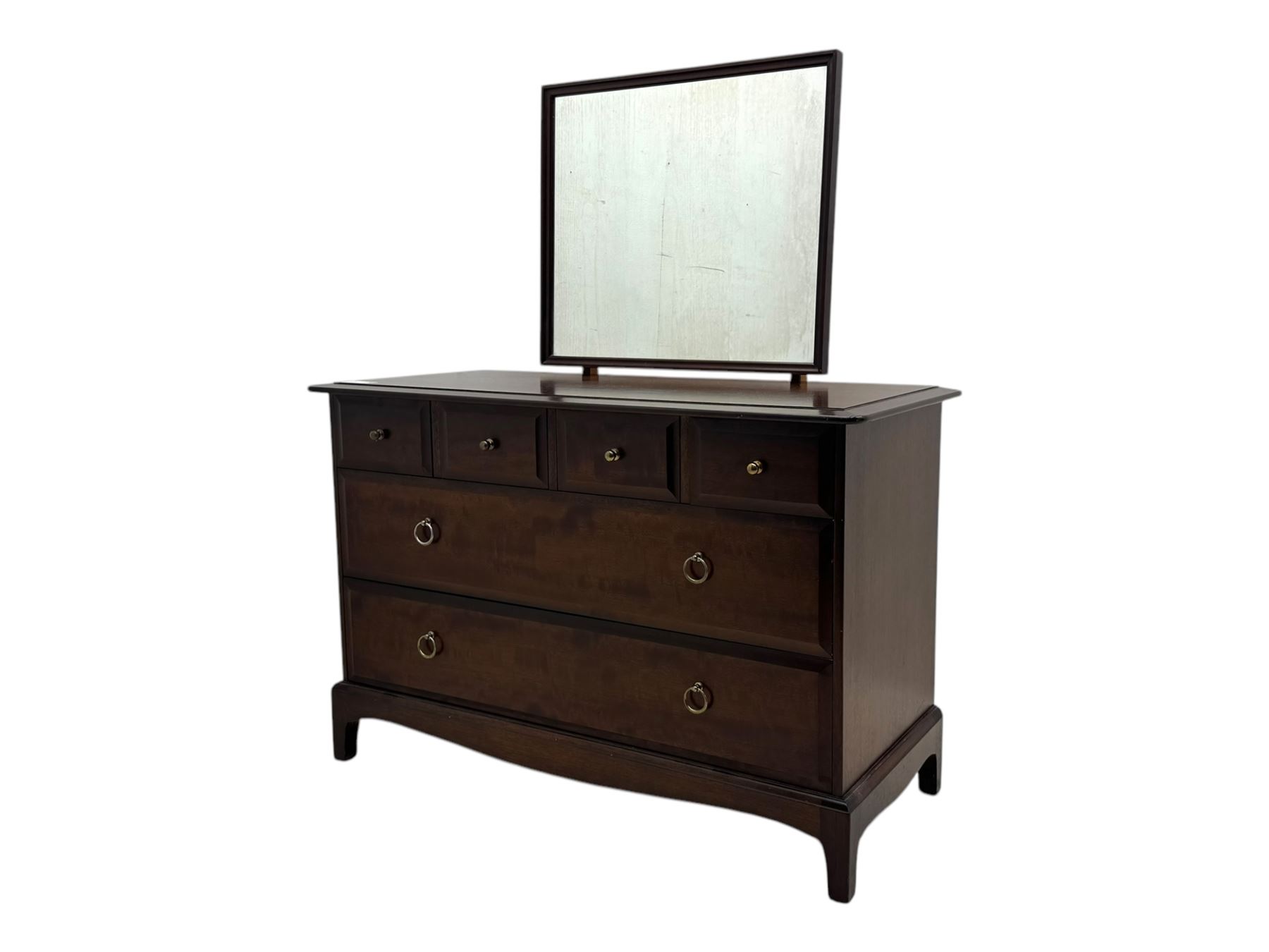 Stag Minstrel - mid-20th century mahogany dressing chest, rectangular top surmounted by adjustable mirror, the upper section fitted with four small drawers over two full-width drawers, on bracket feet