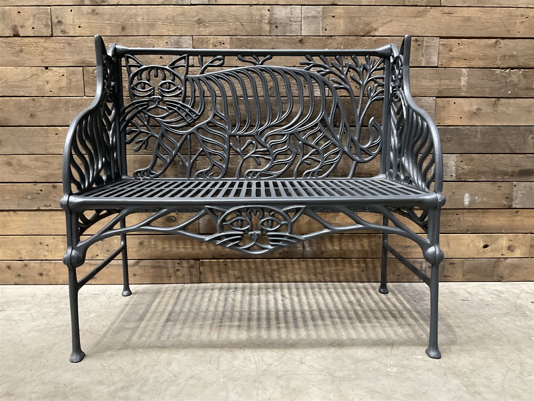 Richard Bawden (1936-2024); - Cat design painted cast iron garden bench