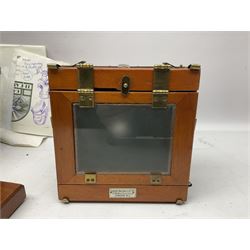 Sands Hunter & Co Ltd folding 1/4 plate camera in mahogany and lacquered brass, with two lenses and leather case