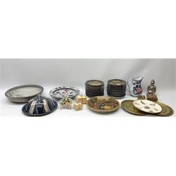 Collection of studio pottery, including bowl with light blue ground and floral decoration with flared lip, a covered dish with twisted handle and a large bowl. along with twenty eight Russian legends collectors plates by bradford exchange along with a number of other collectables, two boxes.
