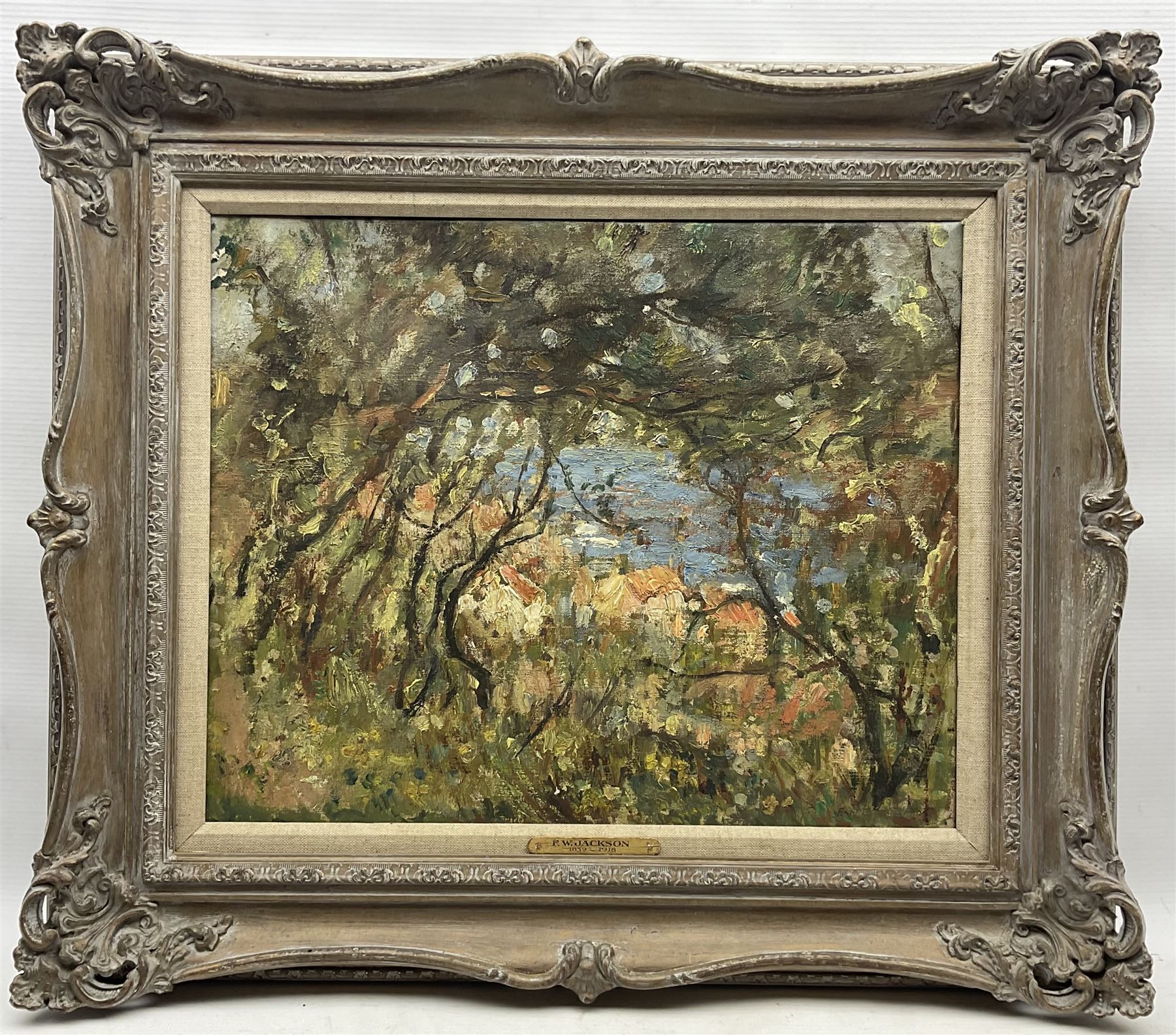 Frederick William Jackson (Staithes Group 1859-1918): View Through the Trees - Runswick Bay, oil on canvas signed 35cm x 43cm