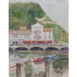 Penny Wicks (British 1949-): Waterfront Scarborough, watercolour signed 37cm x 29cm