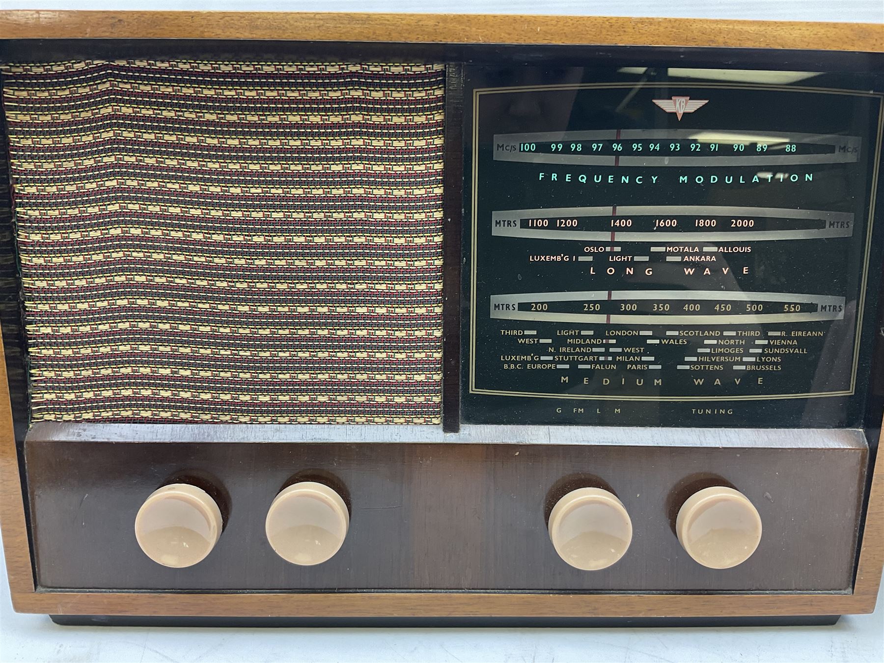1950s Telefunken Deutschland TFK Model 2663WK radio in mahogany case with Bakelite knobs, Rees Mace Marine walnut cased radio, W50cm H34cm D26cm, together with 1955 Kolster-Brandes KB LR10FM radio and Hacker Mayflower II radio (4)