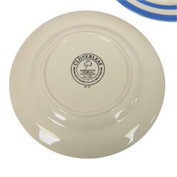 TG Green T.G. Green Cloverleaf blue and white striped pattern Cornishware, six dinner plates and nine side plates, together with a similar covered sucrier 
