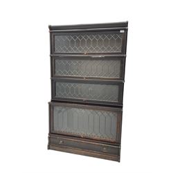 Globe Wernicke - early 20th century oak stacking library bookcase, enclosed by four lead glazed doors, fitted with single drawer