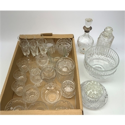 A group of Crystal glassware, comprising examples by Brierley Crystal, Stuart Crystal, and Webb Corbett, together with a silver mounted decanter, hallmarked Birmingham 1975, makers mark worn and indistinct, together with a 19th century English rummer. 