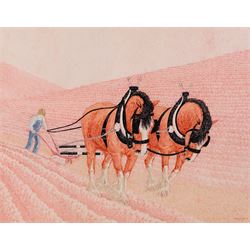 MA Reed (British 20th Century): Horses Ploughing, ink and watercolour signed and dated '81...