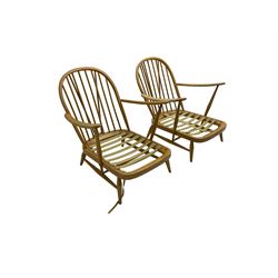 Ercol - 'Windsor' three seat settee (W175cm, H77cm); and pair ercol 'Windsor' easy armchairs (W70cm, H77cm), (no cushions, frames only)