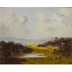  Moorland Sheep, oil on canvas board signed by Lewis Creighton (British 1918-1996) 40cm x 50cm and Woodland Stream, oil on board signed by Ken Johnson 35cm x 60cm (2)  