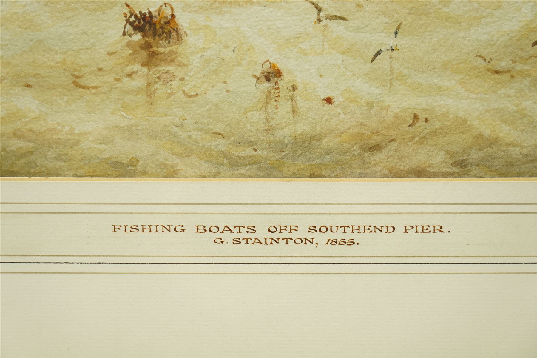 George Stainton (British fl.1860-1890): 'Fishing Boats of Southend Pier', watercolour signed, titled on mount, Parker Gallery label verso 29cm x 45cm