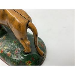 Late 19th century cast-iron mechanical money bank 'Lion and Two Monkeys' by Kyser & Rex with impressed patent mark for 17th July 1883 H25cm L23.5cm