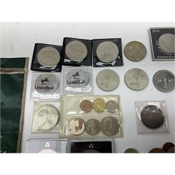 Mostly Great British coins, including King George IV 1821 crown, Queen Victoria 1890 double florin, King George V 1922 florin, commemorative crowns etc
