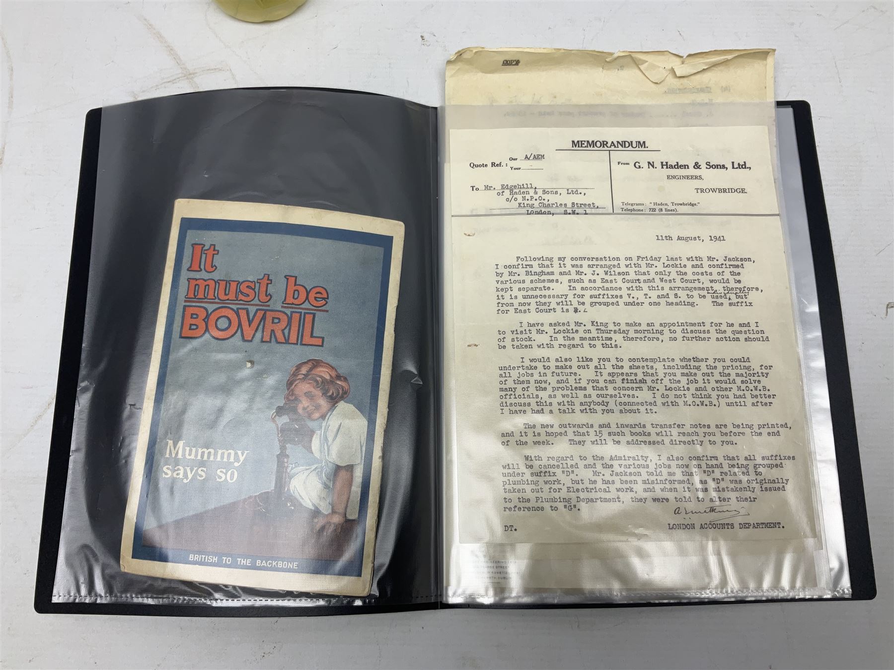 Folder of six items of WW2 correspondence relating to essential war