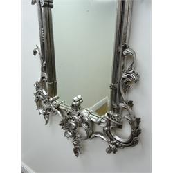  Ornate silver finish mirror with carved bird, W62cm, H143cm  