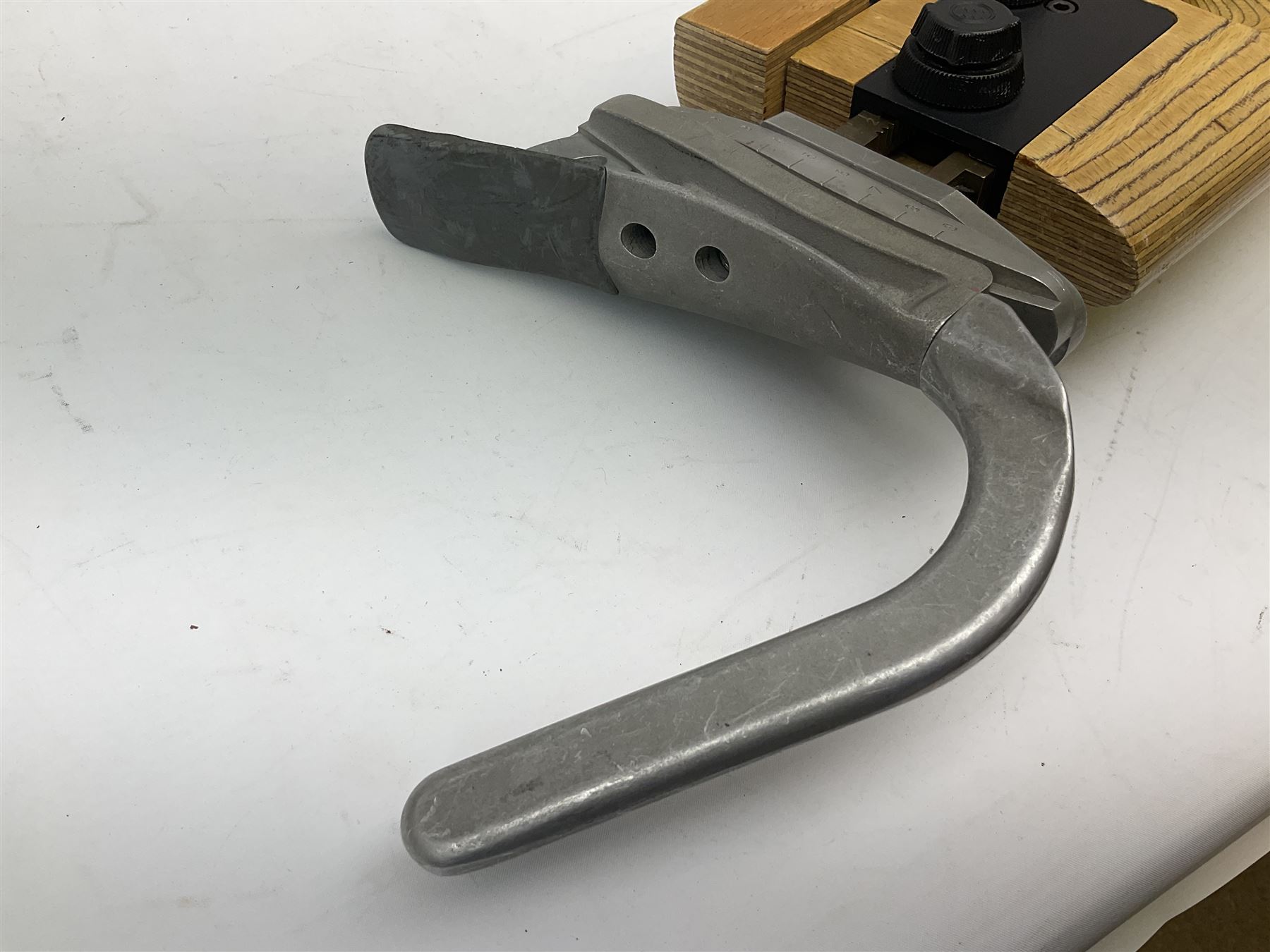 Feinwerkbau, Westinger & Altenburger Germany .22 LR bolt-action target rifle with 67cm barrel, fully adjustable weights and laminated stock, sliding weight rails and vernier rear sight; bi-pod rest at front; No.4225 L123.5cm overall SECTION 1 FIRE-ARMS CERTIFICATE REQUIRED       

