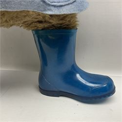 Paddington Bear with plush covered body, brown felt hat, pale blue duffle coat and blue wellingtons H54cm
