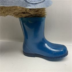 Paddington Bear with plush covered body, brown felt hat, pale blue duffle coat and blue wellingtons H54cm
