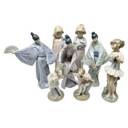 Eight of Nao figures, to include three oriental figures, three ballerinas etc, largest examples H33cm  