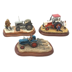 Three Border Fine Arts figure groups, comprising of Getting Ready for Smithfield A2143 on wooden base with certificate and box, Ridging Up A2141 on wooden base, An Early Start JH91B on wooden base. 