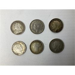 Queen Victoria 1861 penny, 1876 sixpence coin, five early silver coins including Elizabeth I etc