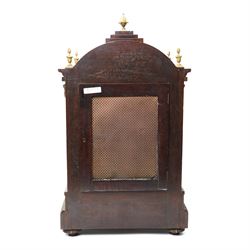 Late 19th century bracket clock with three train movement, Westminster Chimes on eight bells and gong strike, the brass dial inscribed 'Webber Liverpool' with gilt brass mounts in mahogany dome top case with pineapple finial, brass handles and classical columns on compressed circular feet H76cm