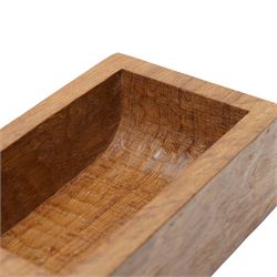 Mouseman - adzed oak rectangular trinket box, the cover with carved mouse signature W18.5cm by the workshop of Robert Thompson, Kilburn