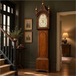 John Hall of Beverley - George III oak eight-day longcase clock, the painted arched dial w...