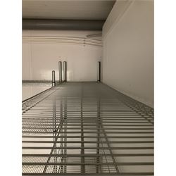 Metal four tier shelving racking x 3, plastic racking and shelving- LOT SUBJECT TO VAT ON THE HAMMER PRICE - To be collected by appointment from The Ambassador Hotel, 36-38 Esplanade, Scarborough YO11 2AY. ALL GOODS MUST BE REMOVED BY WEDNESDAY 15TH JUNE.