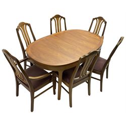Nathan - teak oval extending dining table (99cm x 153cm - 205cm, H75cm ); and a set of six chairs