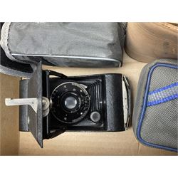 Large collection of cameras to include folding and SLR examples, including Rank Aldis, Agfa, Yashica, etc