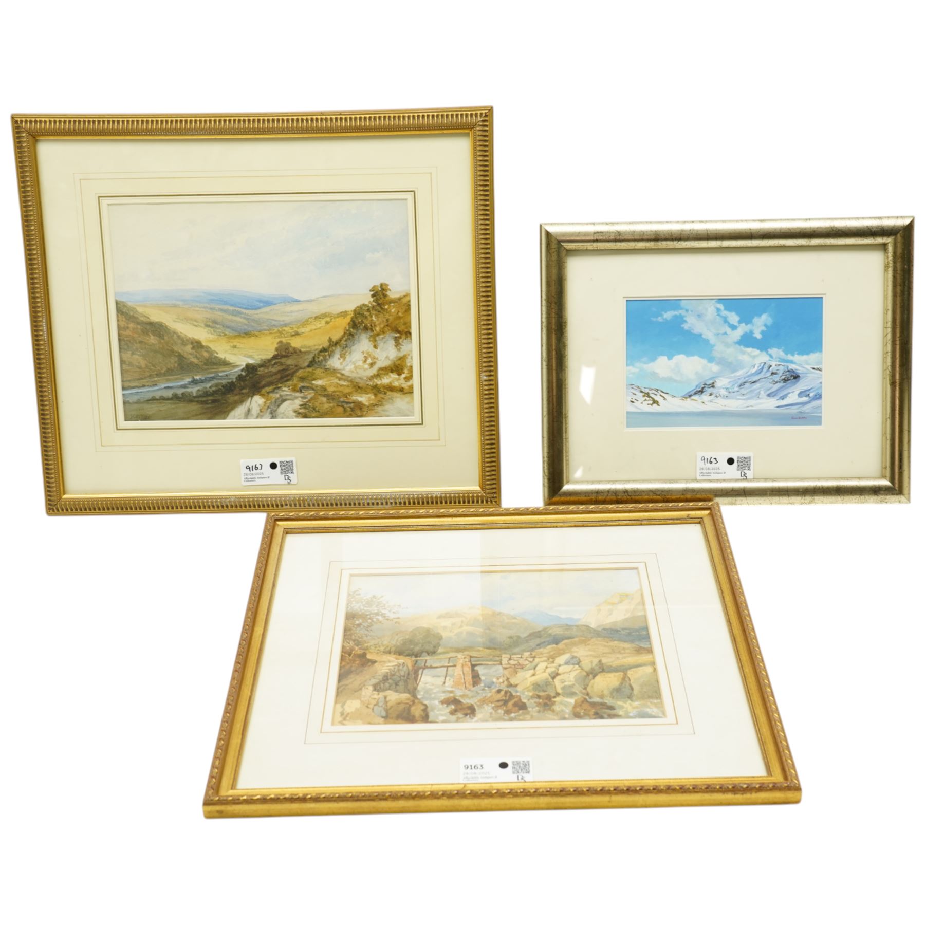 Rowan Huntley (British Contemporary): Steindalsnosi - Norway, acrylic on board signed 15cm x 22cm; together with English School (19th century): Rural Landscapes, two watercolours by different hands max 34cm x 49cm (3)