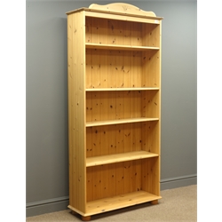  Ikea pine bookcase fitted with five shelves, W85cm, H189cm, D31cm  