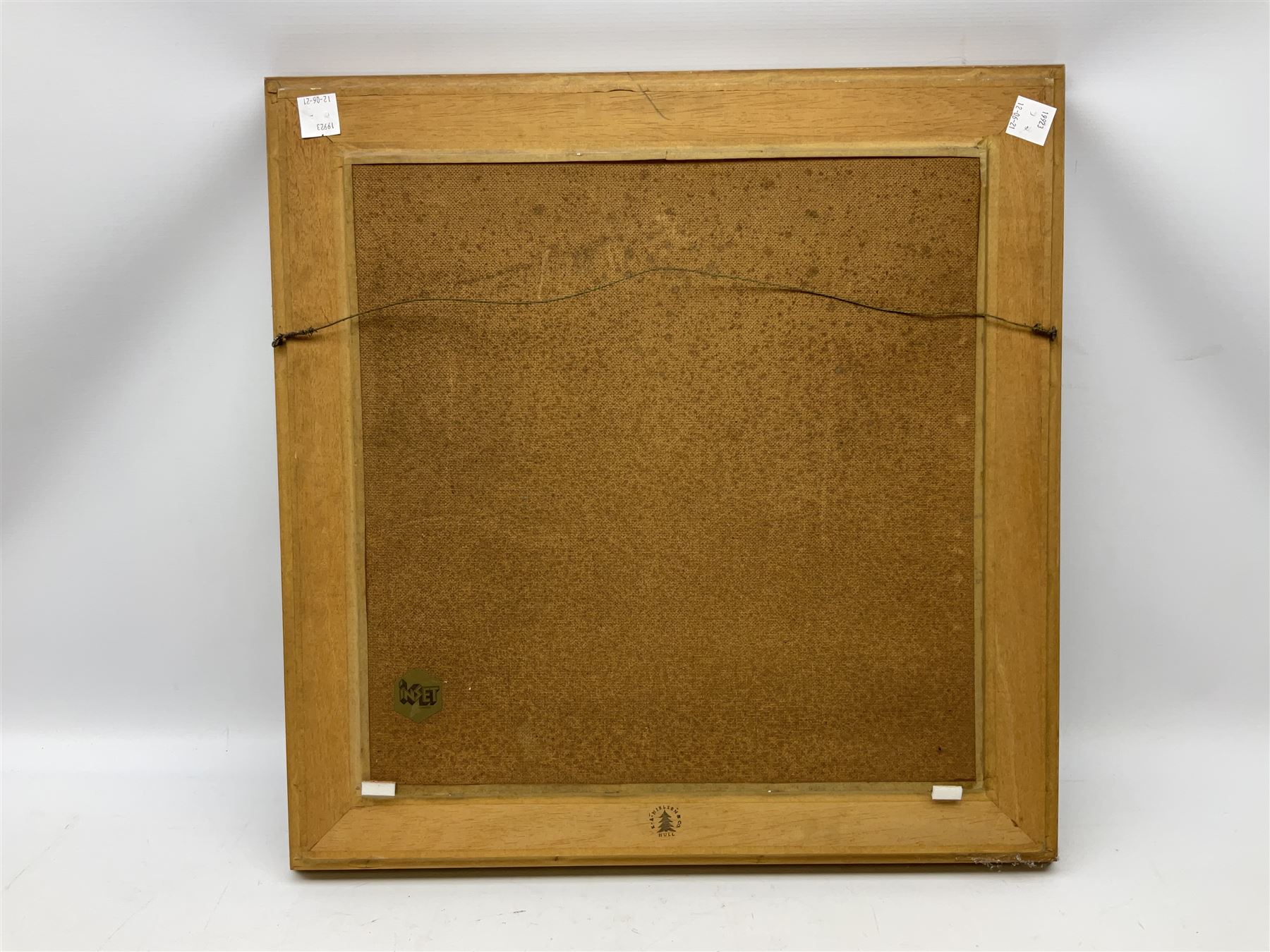 Red and gold textured picture of an Indian procession with elephants 49cm x 47cm