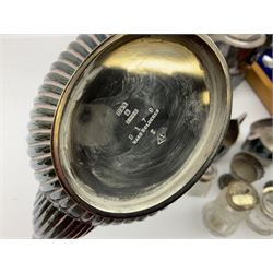 Silver mounted glass cruet set, Hallmark Walker & Hall, together with silver plate cased canteen, tea set etc