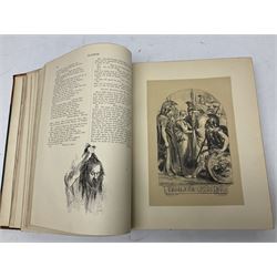 The Library Shakspeare Illustrated by Sir John Gilbert, George Cruikshank and R. Dudley with laid-in colour plates, three volumes, uniformly bound in half leather with a.e.g.