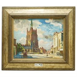 Alan Blyth (British 1889-1953): 'St Peters Church - Sudbury Suffolk, oil on board signed, labelled verso 32cm x 40cm