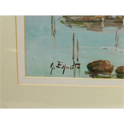 G Esposito (Italian 20th century): Panoramic Harbour View, oil on canvas signed 17cm x 77cm