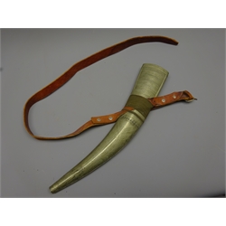  Middle Eastern dagger Jambiya with 35cm curving double fullered blade, white metal overlaid hilt and scabbard and leather strap 52cm overall  