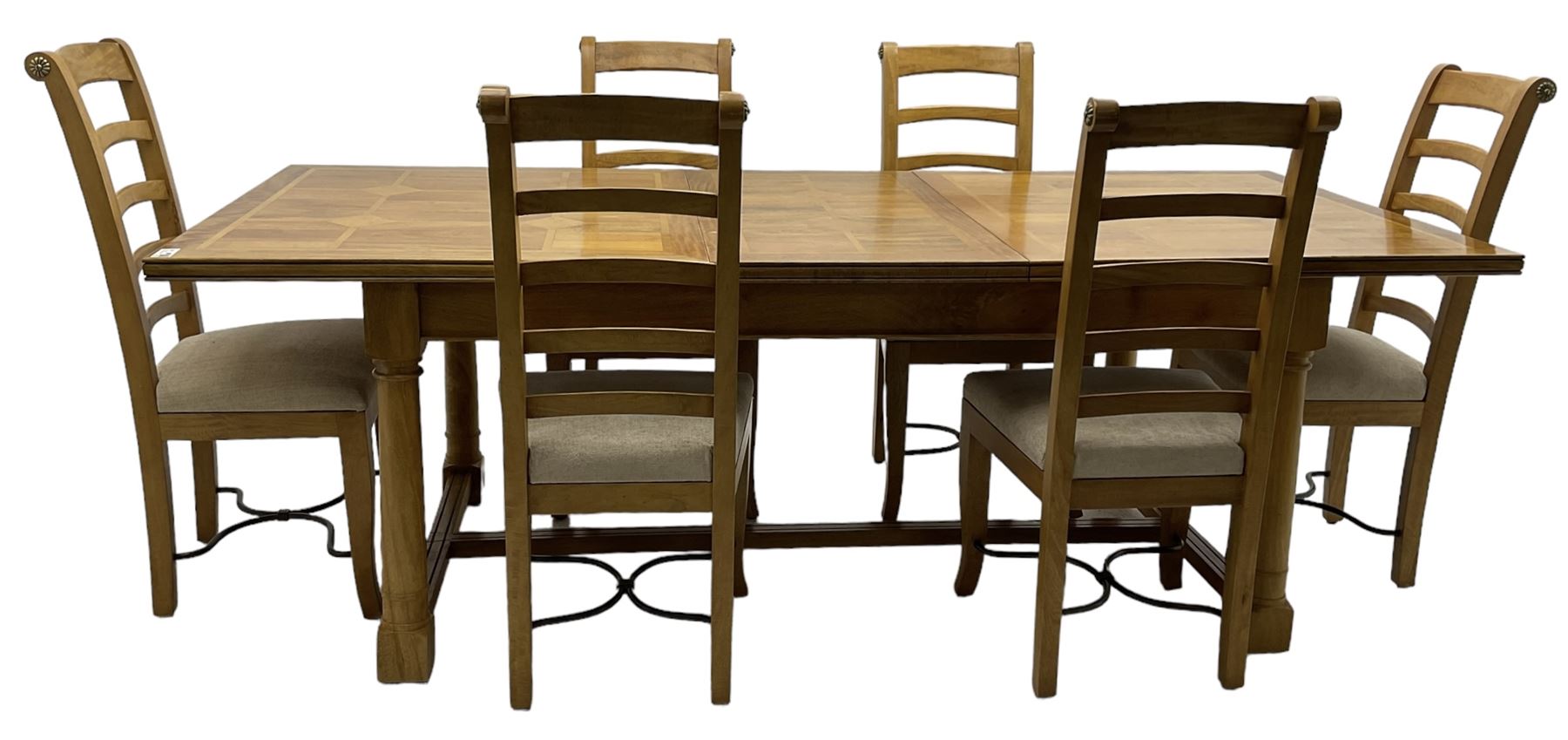 Barker & Stonehouse - rectangular flagstone dining table and a set of six ladder back dining chairs 