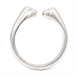 Platinum two stone diamond ring, the two bezel set finials set with a round brilliant cut diamond, Sheffield 1996, total diamond weight approx 0.40 carat