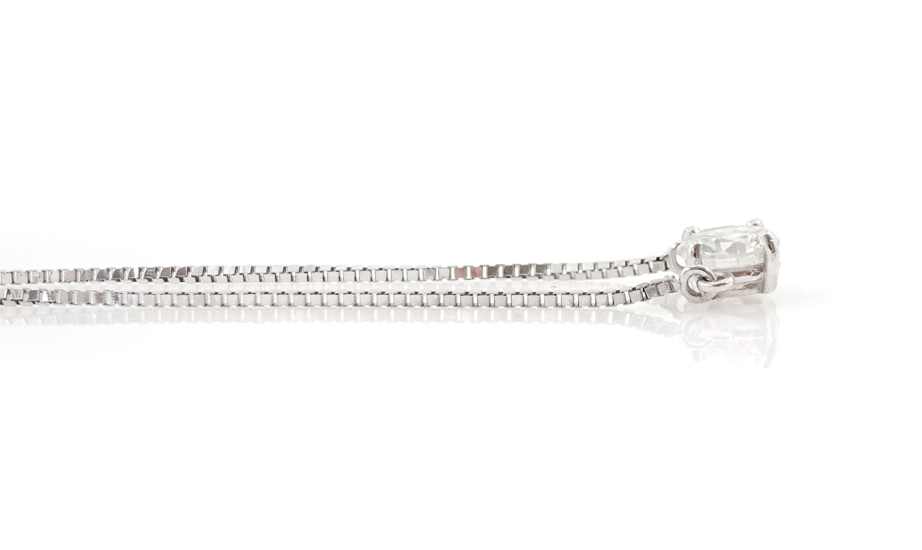 18ct white gold single stone, round brilliant cut diamond necklace, London import mark 1987, diamond approx 0.75 carat