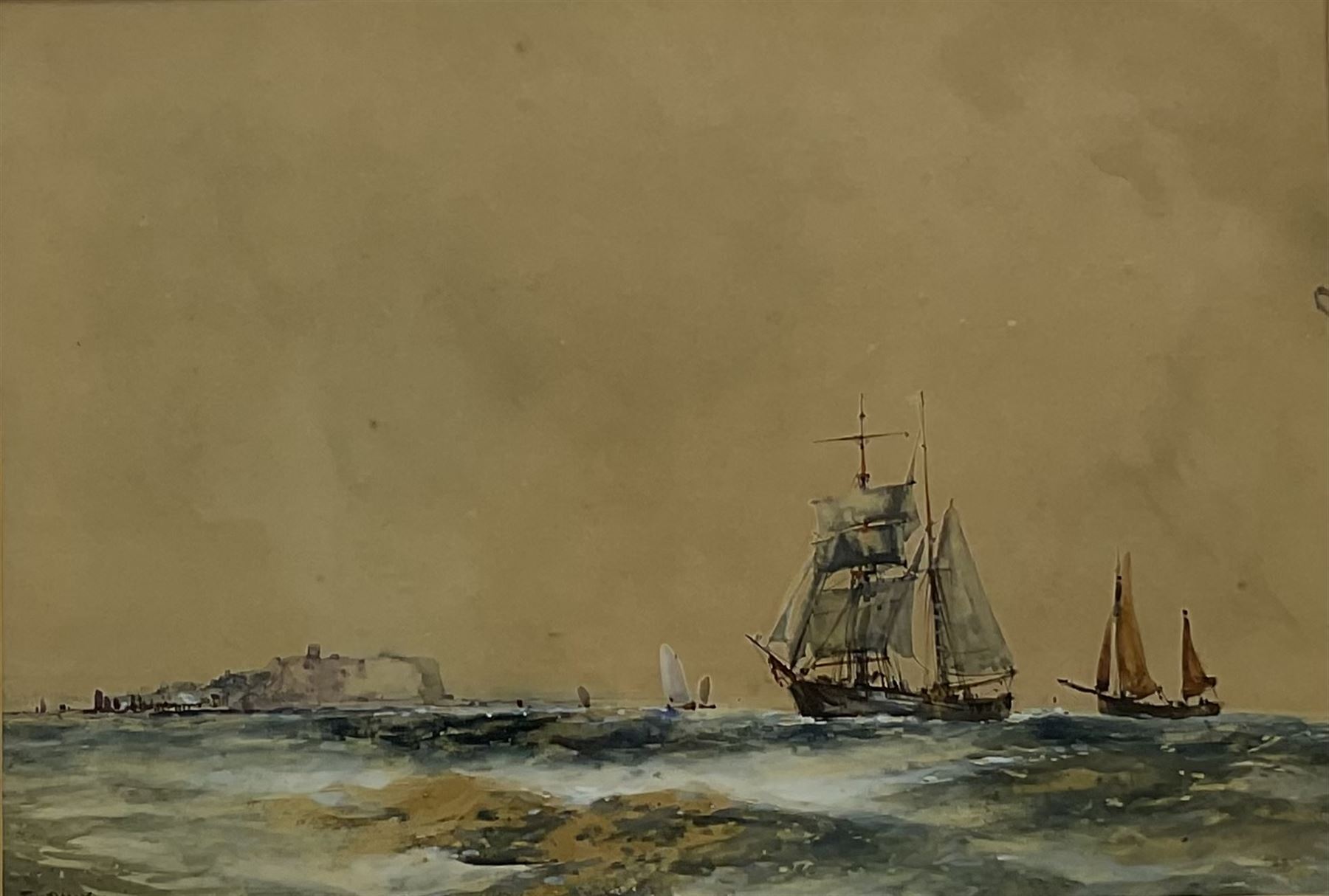 Frank Henry Mason (Staithes Group 1875-1965): Scarborough from Cornelian Bay & Sailing Vessels off the Scarborough Coast, pair watercolours signed 23cm x 34cm (2)