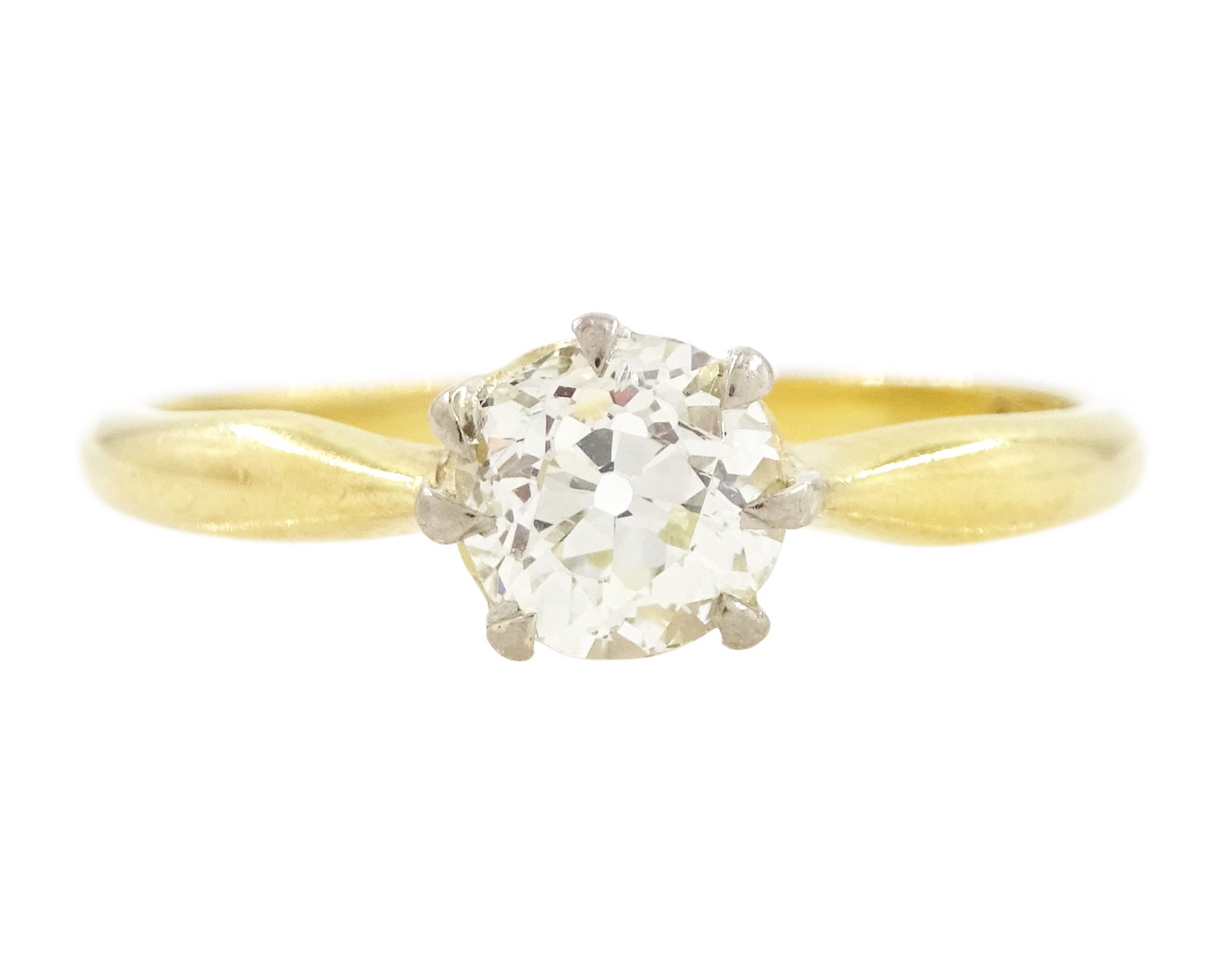 Early to mid 20th century diamond single stone ring, single old cut diamond of approx 0.65 carat, stamped 18ct