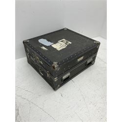 Large hard cased travel chest, together with a vintage suitcase with leather detail