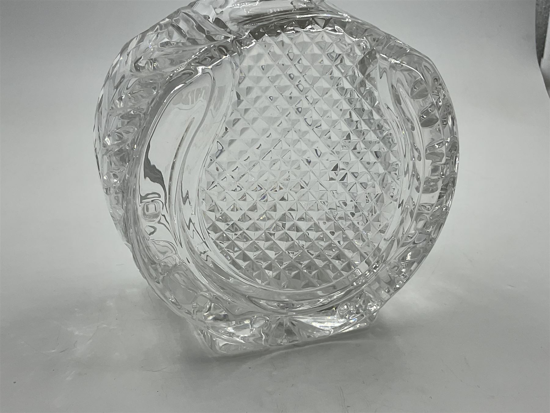 Modern silver mounted glass decanter, the cut glass body of circular form, with personal engraving, the silver collar hallmarked L J Millington, Birmingham 2008, overall H23.5cm
